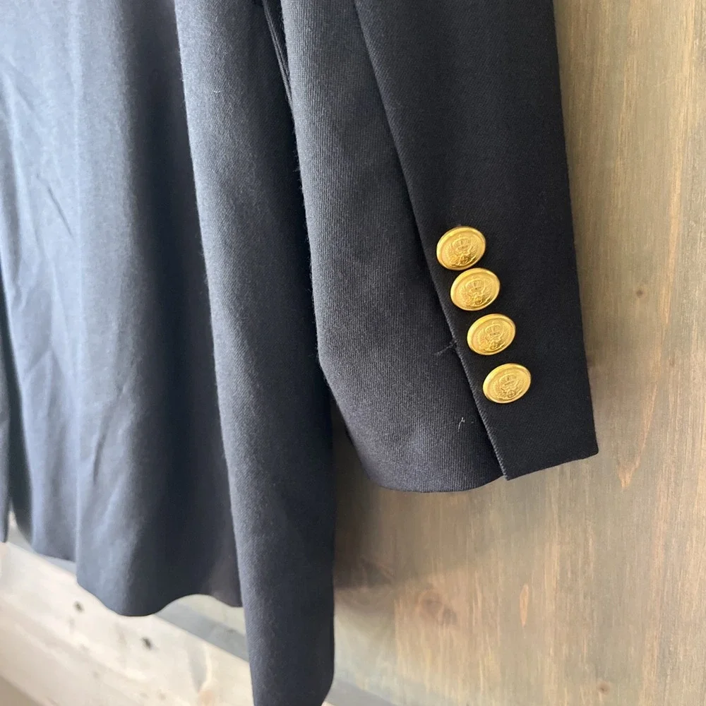 Vintage Stanley Blacker Navy Blue Gold Button Sport Coat Size 40L‎